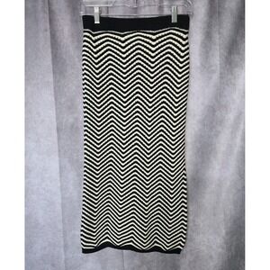 Anthropologie Willow & Wind Black/ Ivory Long Knit Pencil Skirt Sz Med Side Slit